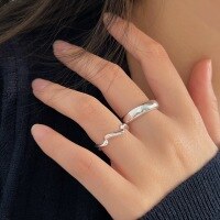 wholesale S925 Sterling Silver Wave Ring for Women, Korean New Edition Fashion Minimalist Style Simple Elegant Smooth Band-Sterling Silver - Wave Style (Closed Pinky Ring)