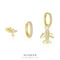 wholesale 925 Sterling Silver Minimalist Small Airplane Earrings with Micro-Set Zirconia, Light Luxury Niche Design,。-0-1
