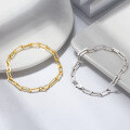 wholesale Metal: S925 Sterling Silver, 14K Gold Plated Paper Clip Bracelet 45*12, Viral INS Style-0-3