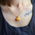 wholesale S925 silver with natural beeswax antique wax peony design pendant, mustard yellow antique wax necklace-0-3