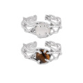 wholesale S925 Sterling Silver Ring with Unique Openwork Design, Inlaid with Yellow Tiger's Eye, for Women-0-4