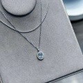 wholesale S925 Sterling Silver Natural Aquamarine Necklace for Women, Topaz Pendant Neck Jewelry, Light Luxury Advanced Sense Collarbone Chain-0-1