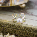 wholesale [Silver Plated] Dunli Jewelry 25 Spring New Collection Natural Pearl Three-Dimensional Crossover Open Ring, High-End Women's Ring-0-1