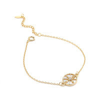 wholesale 14K Gold Plated Sterling Silver with White Zircon and Shell Light Luxury Slimming Bracelet, New Design by Dunli Jewelry Factory-White zirconium + white shell bracelet