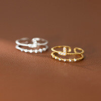 wholesale S925 silver with diamond double-layer heart ring, Korean-style geometric personality and elegance women's jewelry R00296-S925 silver ring gold opening adjustable