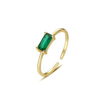 wholesale 925 Sterling Silver Retro Square Colored Gemstone Ring For Women, Ins Cross-border Thin Open Band-K227K-Emerald Adjustable opening