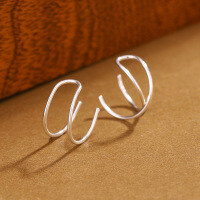 wholesale Sterling Silver S925 Korean Double Line Earrings For Women, Minimalist Clip-on Cross Ear Hook Elegant No Piercing Ear Accessories-137EH-Silver-S925 925 Silver