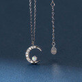 wholesale S925 Sterling Silver Synthetic Opal and Diamond Inlaid Moon Necklace, Ins Style Design Collarbone Chain D4455-0-2