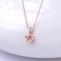 wholesale S925 silver gold-plated new romantic flower necklace with natural rose quartz, pink and vibrant, girly heart, collarbone chain-0-1