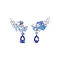 wholesale S925 Silver New Floral Cluster Full Diamond Earrings Fashion Blue Diamond Studs Luxury High-End Sense-0-4