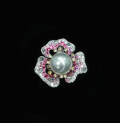 wholesale 925 Silver Gold Plated High Carbon Diamond 12mm Australian White Venus Shell Pearl Romantic Floral Ring-0-5