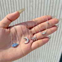 wholesale S925 Sterling Silver INS Style High-End Women's Necklace with Fashionable Blue Eye, Hand, Moon, Star, and Geometric Pendants-Platinum DY190921-SW-WH 925 silver