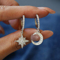 S925 Silver Star-shaped Hoop Earrings with Moissanite, Long and Trendy-0-0