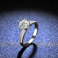 Sterling Silver Moissanite Maple Leaf Six-Prong 1ct Ring for Women, Live Stream Collaboration.-1 carat (empty)  11 yards