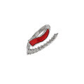 wholesale S925 Sterling Silver Korean Version Ins Small and Unique Design Bone Series Asymmetric Red Resin Adjustable Opening Ring for Women-0-5