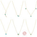 wholesale S925 Sterling Silver Turquoise Moon Fan Pendant Collarbone Choker Necklace-0-0