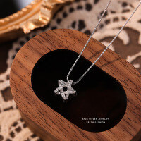wholesale S925 Sterling Silver Micro-inlaid Flash Zircon Hollow Star Necklace For Women, Luxurious And Versatile Five-point Star Collarbone Chain For Drop Shipping-Platinum 925 silver
