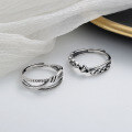 wholesale S925 Sterling Silver Mixed Weave Twisted Line Geometric Irregular Ring Minimalist Retro Niche Index Finger Ring-0-0