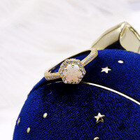 wholesale 925 Silver European-style Fire Opal Ring with Micro-Paved Zircon, Retro and Elegant Gift, Synthetic White Australian Opal Ring-Synthetic White Opal and Zircon Ring  Size 17