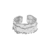 wholesale S925 Sterling Silver 623 Korean Version Ins Small Design Sense Minimalist Irregular Wide Edge Beaded Textured Open Adjustable Ring for Women-Platinum [No. 13/Adjustable] Opening adjustable