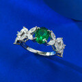 wholesale S925 Sterling Silver Fashionable Full-Set 6*8mm Emerald Zircon Exquisite Niche Stacking Ring for Daily Layering-0-2