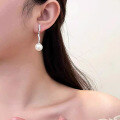 wholesale S925 Silver Zhuo Zhifan Jewelry Trendy Exquisite Inlaid 14mm Pearl Bead Earrings, European and American Fashion Earrings-0-2