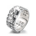 wholesale S925 Sterling Silver Retro Literary National Tide Style Creative Elephant Coin Six-Character Mantra Heart Sutra Ring-0-4