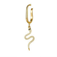 wholesale 925 Sterling Silver European and American Retro Snake-shaped Ear Cuffs with No Piercing Design and Micro-inlaid Zircon Small Snake Earrings-Snake-shaped ear clip (single copper-plated gold)