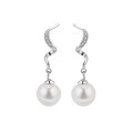 wholesale Sterling Silver Pearl Earrings for Women, Luxury Minimalist Wave Pattern Shell Pearl Stud Earrings-0-4