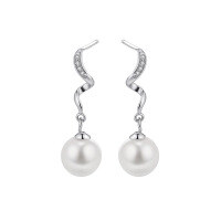 wholesale Sterling Silver Pearl Earrings for Women, Luxury Minimalist Wave Pattern Shell Pearl Stud Earrings-Shell Pearl Earrings 925 Silver