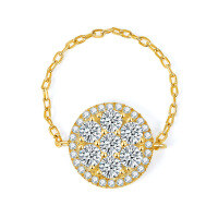 wholesale S925 silver plated with 18k gold, fashion circular bubble D color moissanite ring chain design-Gold US size 7