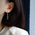 wholesale S925 Silver Inlaid Natural Hetian Jade Full-Color Bright Green Jasper Earrings, Fashionable and Versatile Long Pendant Earrings-0-4