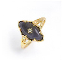 wholesale S925 gold-plated silver, Japan exclusive series, starry sky gray labradorite vintage dream women's ring-Night Sky Star Women's Ring (Natural stones vary in quality, shipped randomly, please be careful if you mind!)  US size 7
