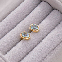 wholesale S925 silver plated with 14k gold, Dunli Jewelry manufacturer wholesale French sky blue topaz ear studs-Sky Blue Topaz Stud Earrings 925 Silver