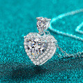 S925 Sterling Silver Moissanite Women's Necklace with Heart Pendant-0-0