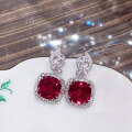 wholesale Metal: 925 Silver Zhuozhifang Jewelry New 10*10 Red Zircon Wide Square Earrings for Women, Light Luxury Retro Design, Live Cross-Border-0-0