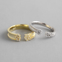 wholesale S925 Sterling Silver JB023/024 Korean Version Ins Niche Design Beaded Edge Frosted Starry Sky Inlaid Zircon Ring for Women-18K gold [narrow face] &gt; opening adjustable