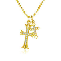 S925 Silver Cross Pendant Moissanite Hip-Hop Bead Chain Necklace Wholesale-Double cross necklace (gold)  28.5-point moissanite (1.5mm x 19 stones)