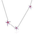 wholesale 925 Sterling Silver with Natural Amethyst and Garnet Asymmetrical Starfish Pendant Necklace Collarbone Chain-0-0