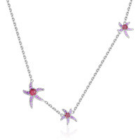 wholesale 925 Sterling Silver with Natural Amethyst and Garnet Asymmetrical Starfish Pendant Necklace Collarbone Chain-Starfish Natural Amethyst Necklace