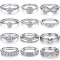 wholesale S925 Sterling Silver Six-Claw Diamond Ring Bow Silver Ring European and American Crown Zircon Pearl Ring Niche Stacking Ring Set-0-0