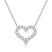 wholesale S925 Sterling Silver Plated Medium Heart Moissanite Pendant Necklace, Pearl Accent, Personality Chic Fashion Luxury Collarbone Chain-Rose gold