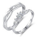 wholesale S925 silver minimalist open-end diamond wedding band set for couples, pure silver men's and women's matching rings with premium niche aesthetic-0-11
