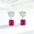 S925 Sterling Silver Earrings with Ruby and Full-Cut Zirconia-0-0