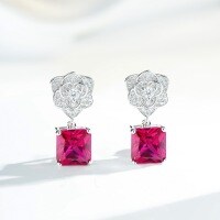 S925 Sterling Silver Earrings with Ruby and Full-Cut Zirconia-Red Corundum - ED128  925 Silver