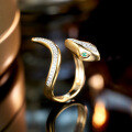 wholesale Vintage-style sterling silver serpent ring with a fashionable, retro, and high-end aesthetic, featuring a unique and niche design, set with zirconia and green-eyed serpent, exuding a minimalist and cold tone for women-0-0