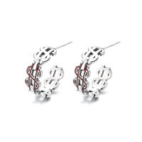 wholesale S925 Sterling Silver Creative C-Circle Colorful Resin Process Banknote Symbol Stud Earrings Retro Trendy Earrings-110FR/red about 3.4g/pair 925 silver