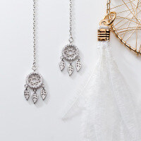 wholesale S925 silver sweet girly heart mesh earrings women vintage style diamond-encrusted long earrings G2929-S925 silver pair>925 silver