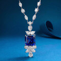 wholesale Metal: 925 Sterling Silver, ZHUO ZHI FAN Jewelry New Square 15*15 Royal Blue Large Pendant European and American Luxury Necklace 43cm for Women-0-0