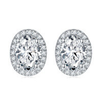 wholesale S925 silver jewelry set with zirconia diamond, including round necklace, earrings, and ring for women-Earrings TLED090>925 silver